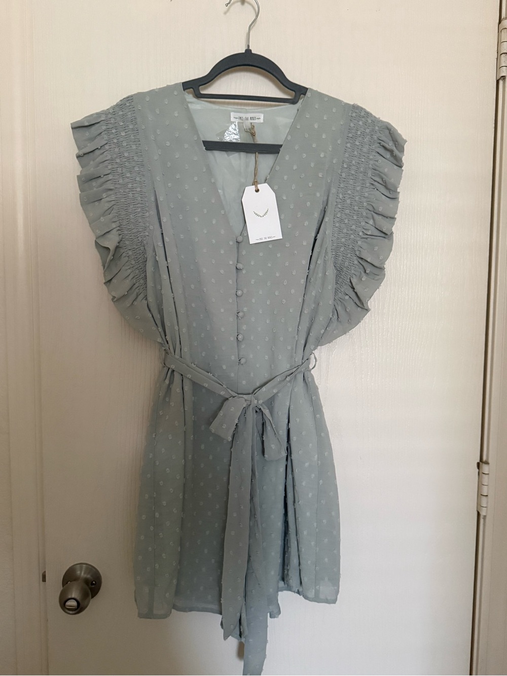 Free the Roses Light Green Ruffled Romper - Picture 5 of 8